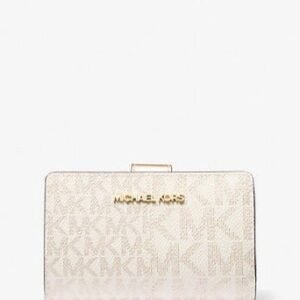 Michael Kors Jet Set Medium Metallic Logo Wallet – Vanilla