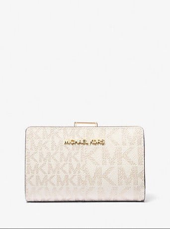 Michael Kors Jet Set Medium Metallic Logo Wallet – Vanilla
