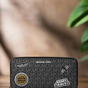 Michael Kors Cooper Embellished Logo Zip-Around Wallet – Black