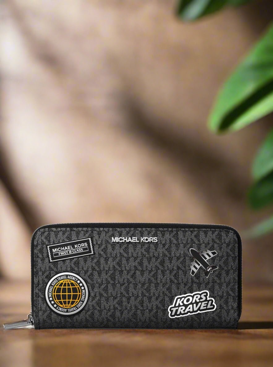 Michael Kors Cooper Embellished Logo Zip-Around Wallet – Black