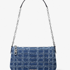Michael Kors Empire Medium Frayed Denim Chain-Link Pochette