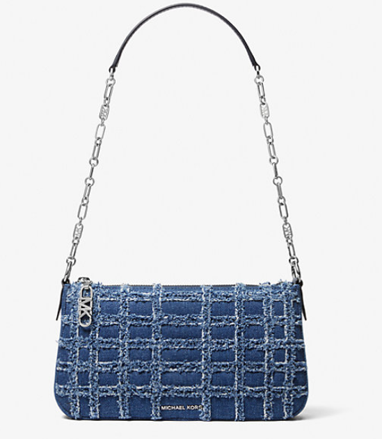 Michael Kors Empire Medium Frayed Denim Chain-Link Pochette