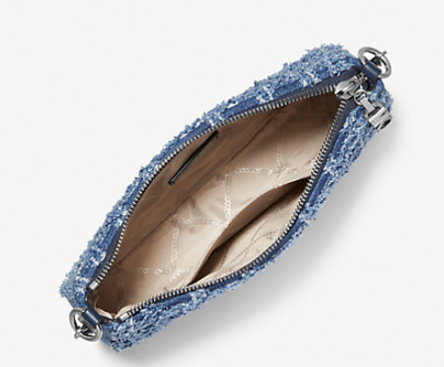 Michael Kors Empire Medium Frayed Denim Chain-Link Pochette - Image 3