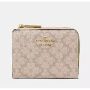 Kate Spade Flower L shaped wallet in dark beige, black and floral