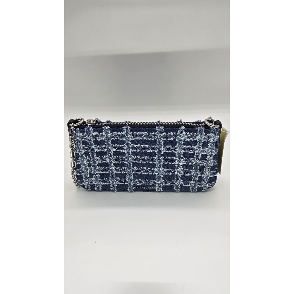 Michael Kors Empire Medium Frayed Denim Chain-Link Pochette - Image 5