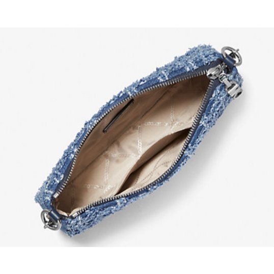 Michael Kors Empire Medium Frayed Denim Chain-Link Pochette - Image 3