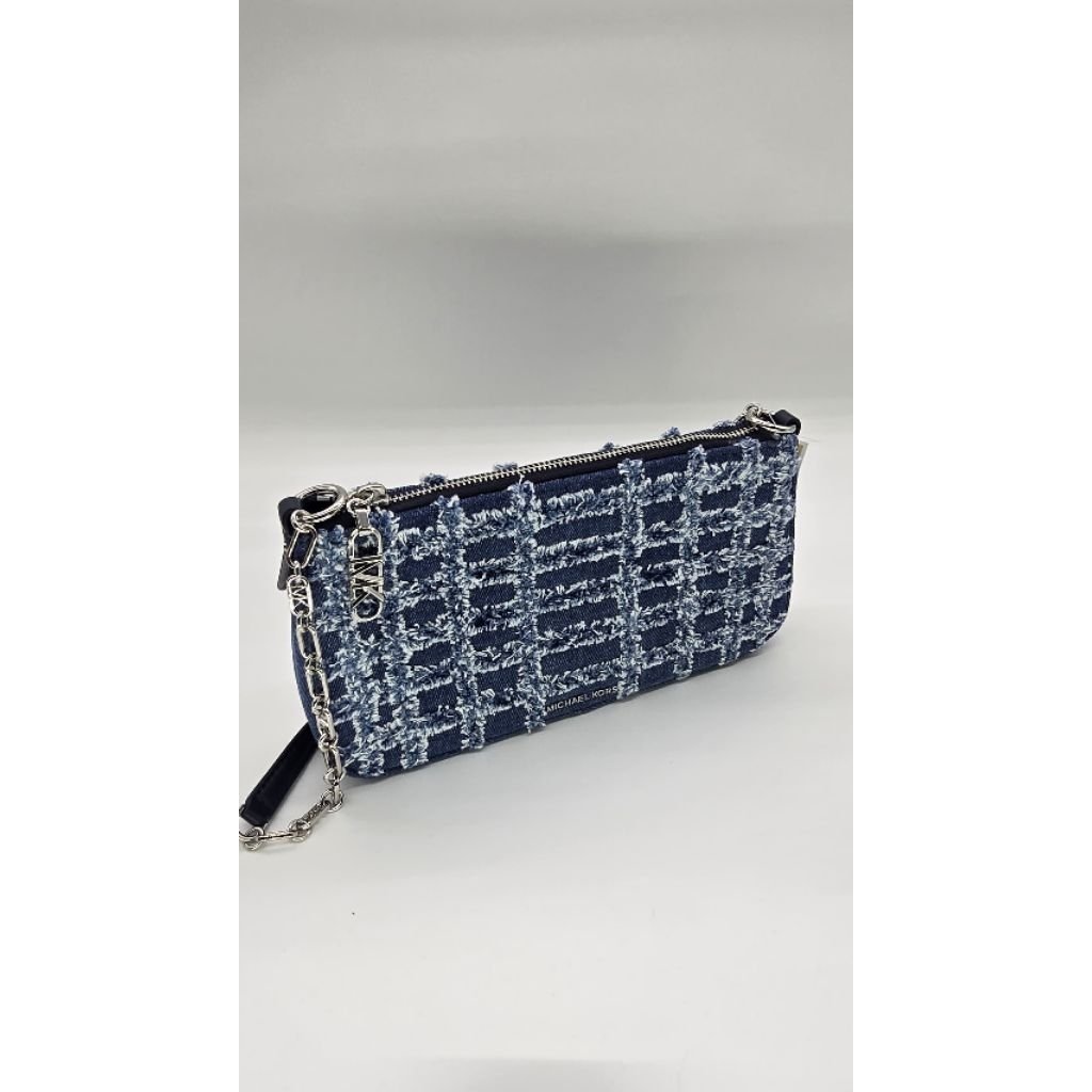 Michael Kors Empire Medium Frayed Denim Chain-Link Pochette - Image 4