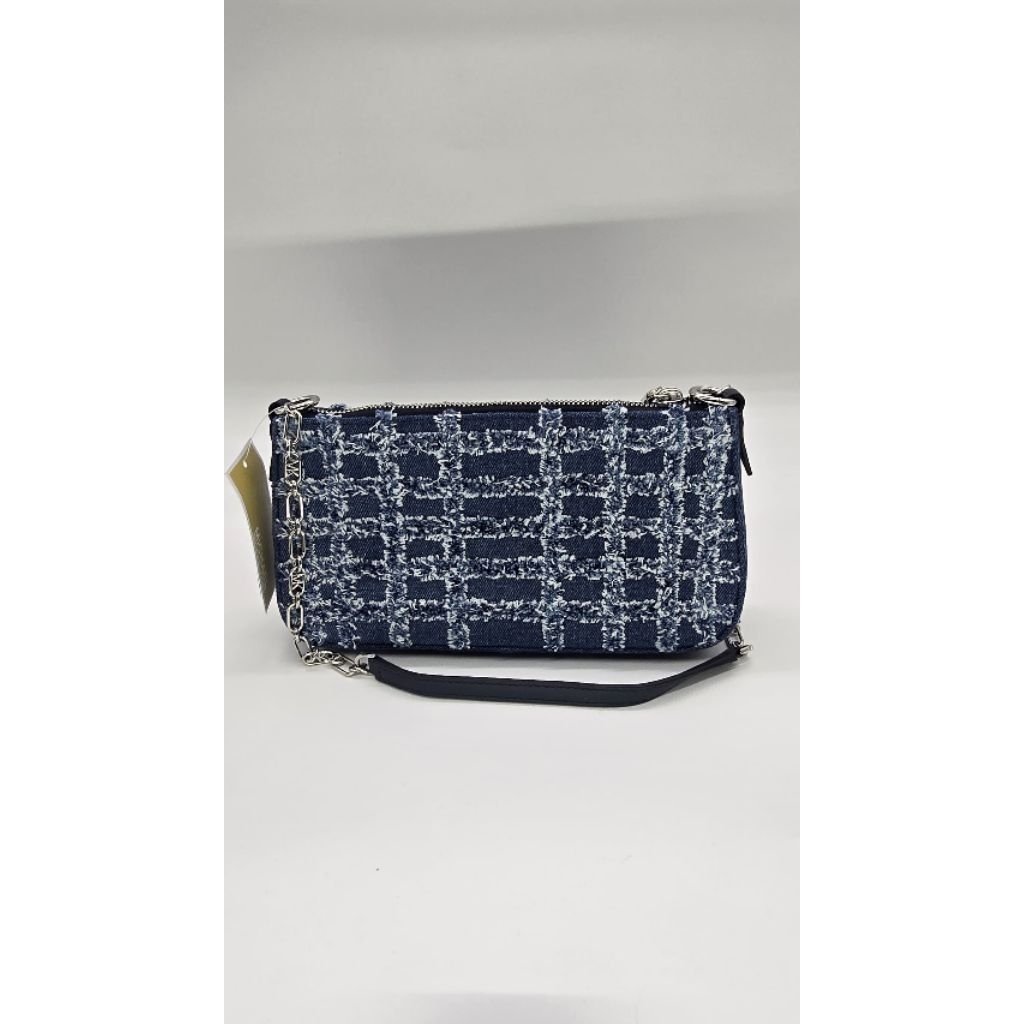 Michael Kors Empire Medium Frayed Denim Chain-Link Pochette - Image 6